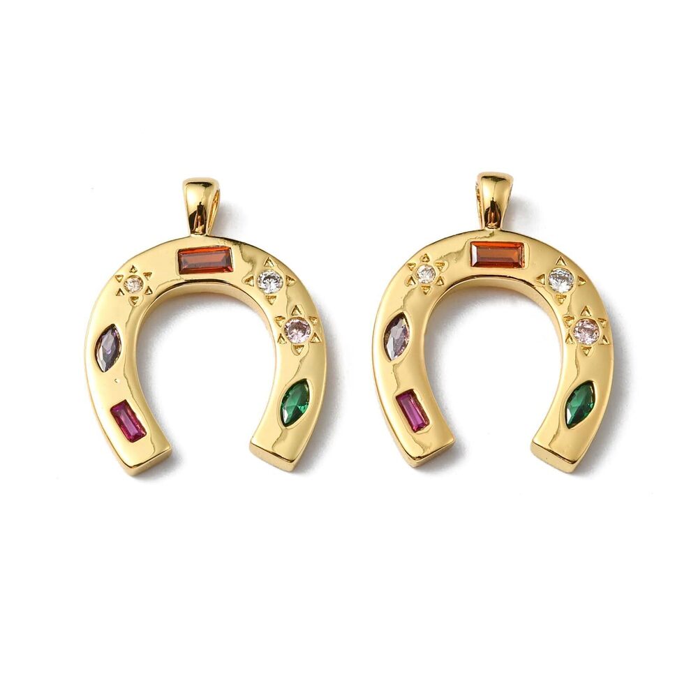 7093 5pcs Cubic Zirconia Horse Shoe Charms Micro Pave Vintage Western Brass